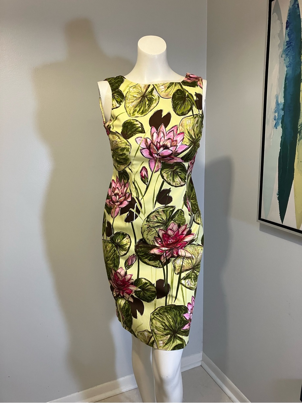 TALBOTS Petites "Water Lily & Lotus" Print Sleeveless Sheath Dress Sz 6P